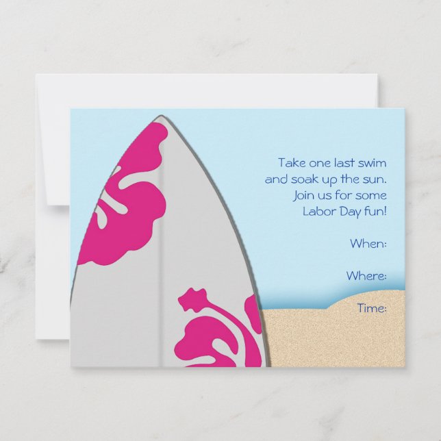 Invitation Surf Board sur l'invitation de Beach Party (Devant)