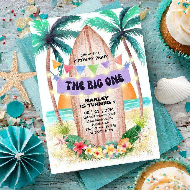Invitation Surf et mer | Big One 1st Beach Birthday Party (Créateur téléchargé)