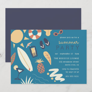 Invitation Surf et soleil  Fête d'anniversaire d'été à main
