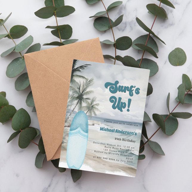 Invitation Surf plage surf de plage rétro fête d'anniversaire (Créateur téléchargé)