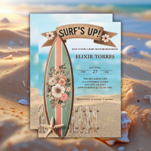 Invitation Surf sur le Baby shower Floral Vintage