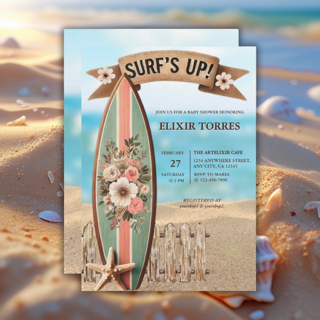 Invitation Surf sur le Baby shower Floral Vintage (Créateur téléchargé)