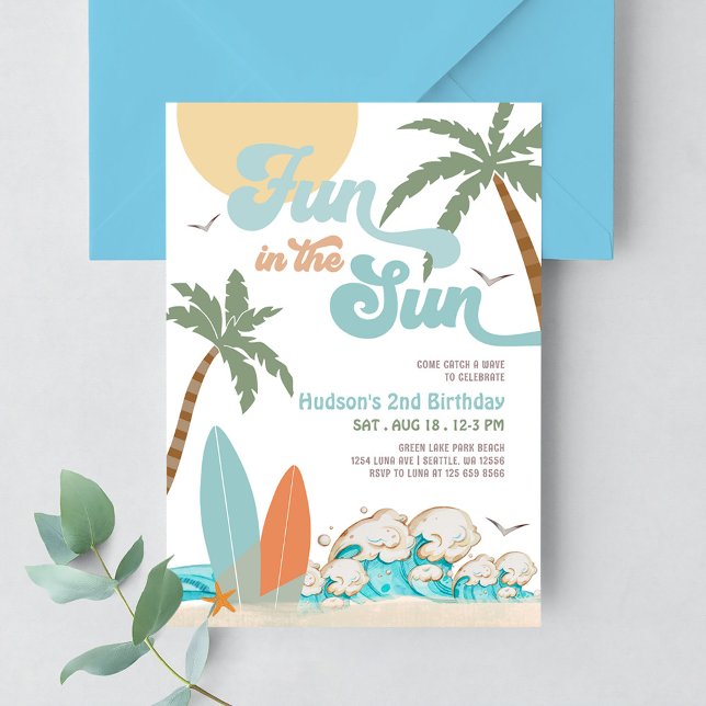 Invitation Surf Surf Amusant Au Soleil Anniversaire Beach Par (Créateur téléchargé)