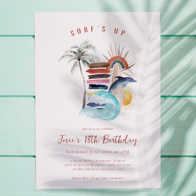 Invitation Surf | Surf d'été rétro Anniversaire (Créateur téléchargé)