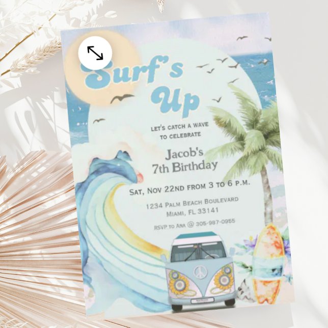 Invitation Surf Up Beach Surf bleu rétro été Anniversaire (Créateur téléchargé)