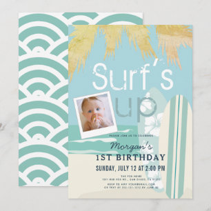 Invitation Surf Up Boy Surfboards Beach Photo 1er anniversai