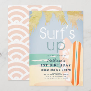 Invitation Surf Up Girl Surfboards Plage 1er anniversaire