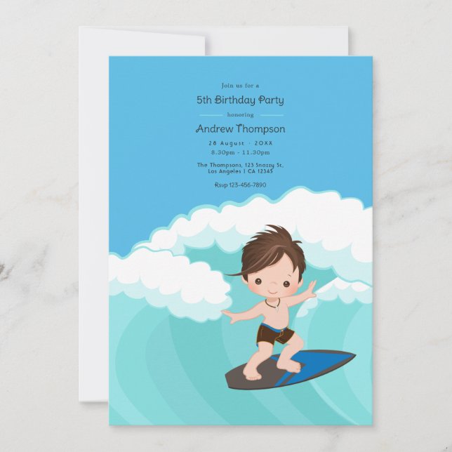 Invitation Surfer Boy fête d'anniversaire (Devant)