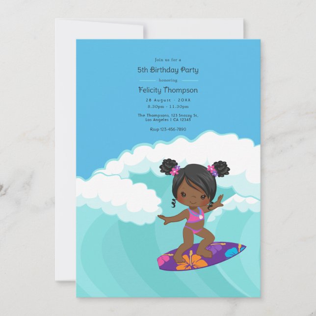 Invitation Surfer Fête d'anniversaire fille (Devant)