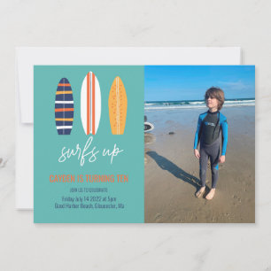 Invitation Surfs Up BOY Planche de surf plage Fête d'annivers
