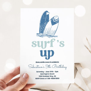 Invitation Surfs Up Moderne Surboard Plage Anniversaire