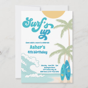 Invitation Surfs Up Retro Surfboard Beach Anniversaire
