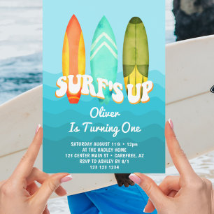Invitation Surfs Up Surboard Kids 1er anniversaire