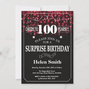 Invitation surprise 100 ans avec paillettes rouges