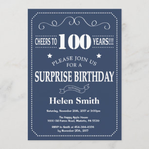Invitation surprise 100e anniversaire Bleu et blan