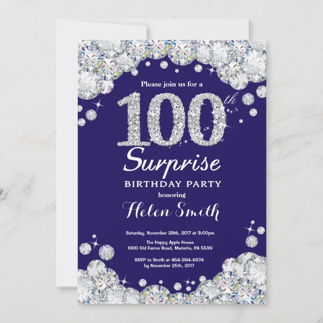 Invitation Surprise 100e anniversaire Marine Bleu Silver Diam (Devant)