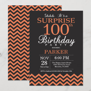 Invitation Surprise 100e Anniversaire Noir et Chevron Corail