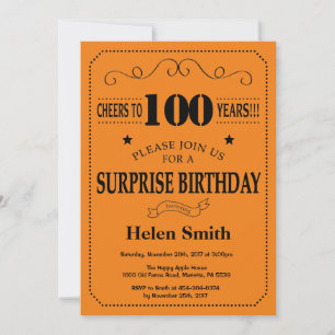 Invitation Surprise 100e anniversaire Noir et orange