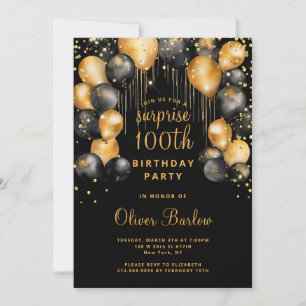 Invitation Surprise 100e fête d'anniversaire Black Gold