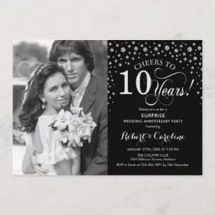 Invitation Surprise 10e anniversaire avec photo noir argent