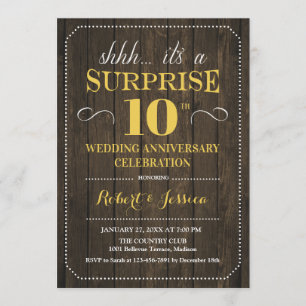 Invitation Surprise 10e anniversaire de mariage - Bois Or