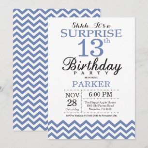 Invitation Surprise 13e Anniversaire Chevron Bleu