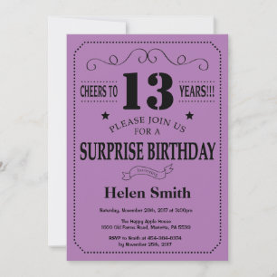Invitation Surprise 13e Anniversaire Noir et Violet