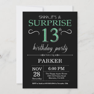 Invitation Surprise 13e Anniversaire Paillettes Noires et Ver