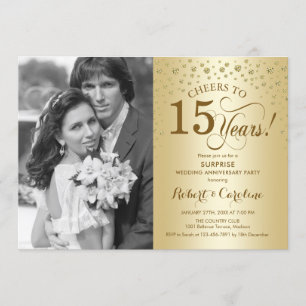 Invitation Surprise 15e Anniversaire avec Photo Or Élégant