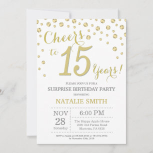 Invitation Surprise 15e Anniversaire Paillettes Or Diamant