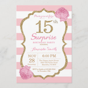 Invitation surprise 15e anniversaire Pink and Gold