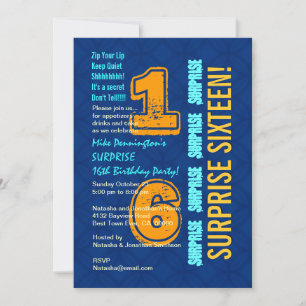 Invitation SURPRISE 16e anniversaire Modern Blue and Gold W52