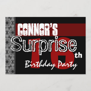 Invitation Surprise 16e anniversaire Modern Red Black Stars v