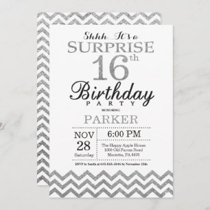 Invitation surprise 16e anniversaire Parties scint