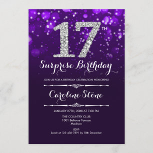 Invitation Surprise 17e anniversaire - Argent violet