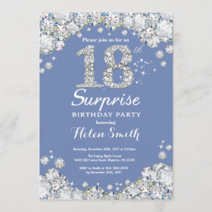 Invitation Surprise 18e anniversaire Blue Silver Diamond