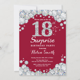 Invitation Surprise 18e anniversaire Bourgogne Red Silver Dia
