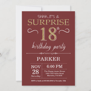 Invitation Surprise 18e Anniversaire Burgundy et Paillettes D