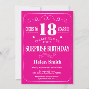 Invitation Surprise 18e anniversaire Hot rose et blanc