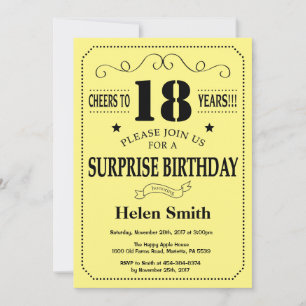 Invitation Surprise 18e Anniversaire Noir et Jaune