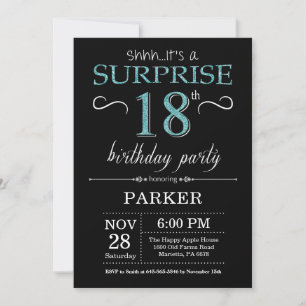 Invitation surprise 18e anniversaire Noir et Turqu