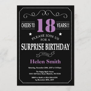 Invitation surprise 18e anniversaire Purple and Bl