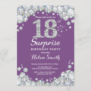 Invitation Surprise 18e anniversaire Purple et Silver Diamond