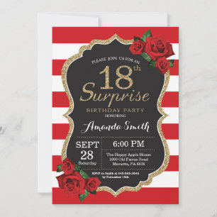 Invitation surprise 18e anniversaire Rose Rouge Or