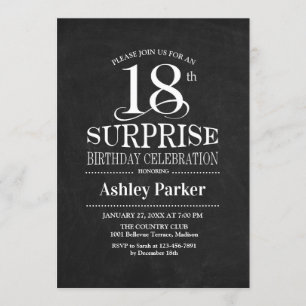 Invitation Surprise 18e fête d'anniversaire - Noir Blanc