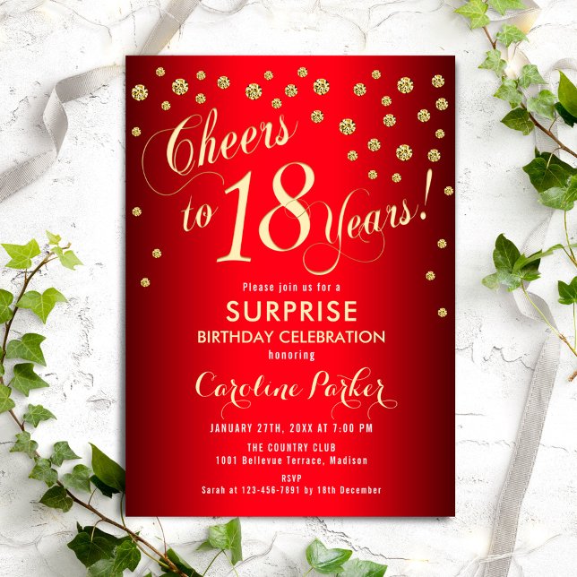 Invitation Surprise 18e fête d'anniversaire - Red Gold Invita (Créateur téléchargé)