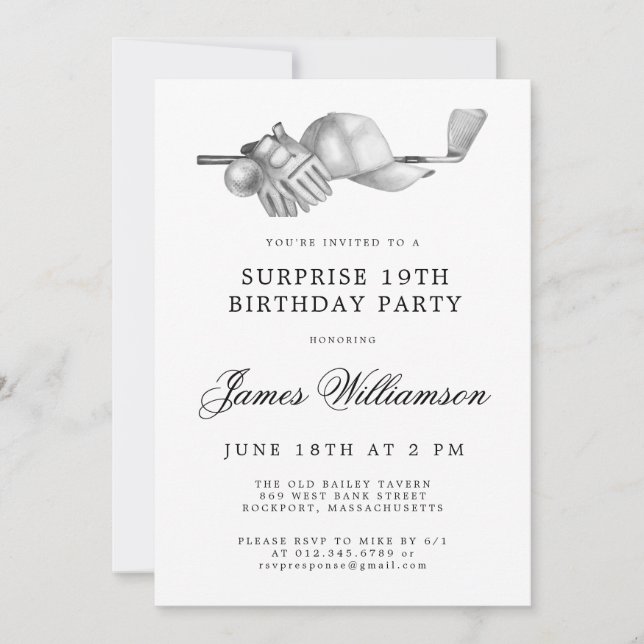 Invitation SURPRISE 19e Anniversaire Golf Thème (Devant)