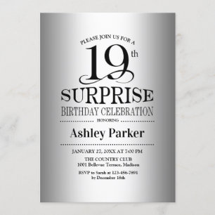Invitation Surprise 19e fête d'anniversaire - Argent