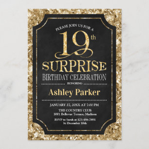 Invitation Surprise 19e fête d'anniversaire - Gold Black