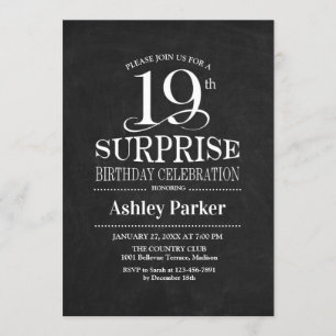Invitation Surprise 19e fête d'anniversaire - Noir et Blanc